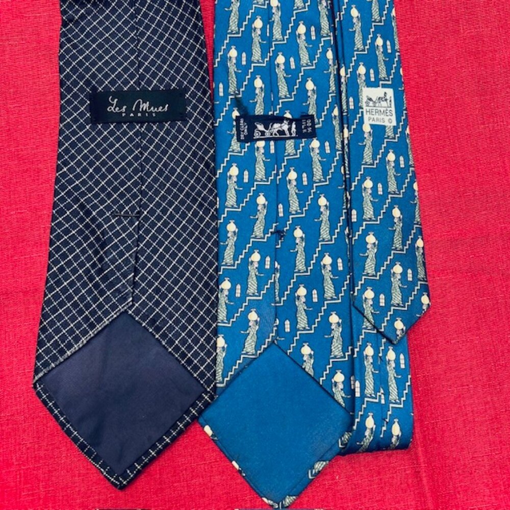 Set Necktie Silk : Hermes Paris & Les Mues Paris Blue + YSL Handkerchief 16"(48 - Picture 6 of 15